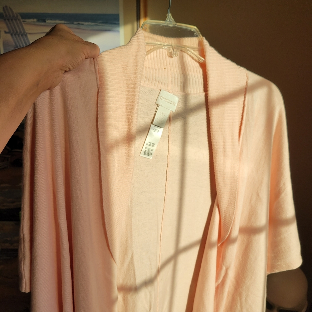 Chico's Pale Pink Short Sleeve Lightweight Ruana Style Sweater ~ OSFM ~ Pretty! - Picture 2 of 13